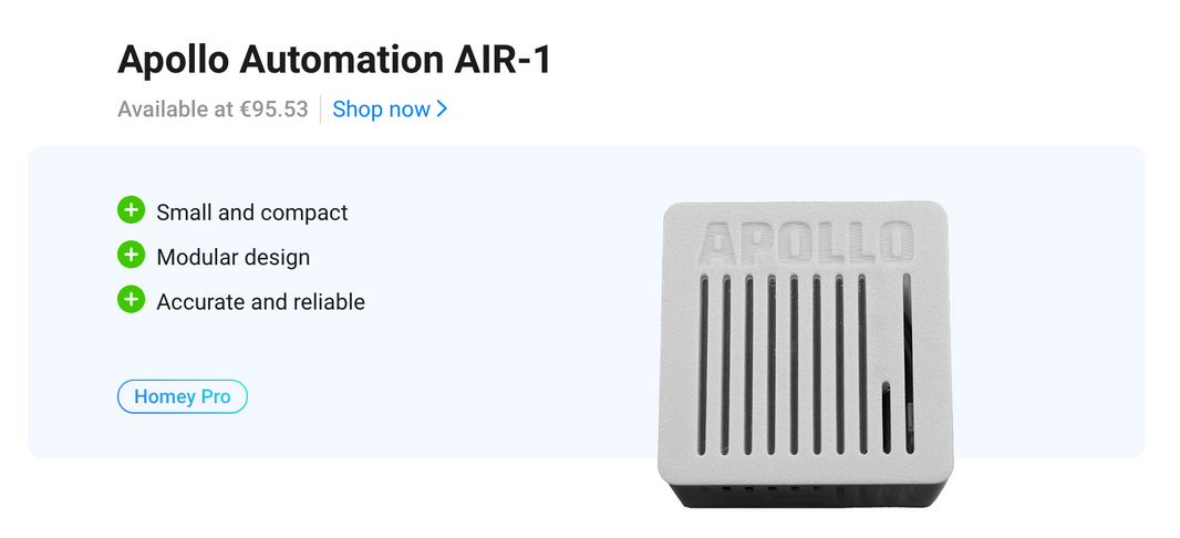 Apollo AIR-1 Air Quality Monitor Added to Homey Best Buy Guide | Top Smart Home Sensor